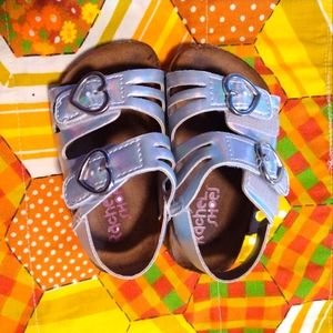 Rachel Shoes Toddler Sandals Silver Size 5 US Velcro Heart Buckles